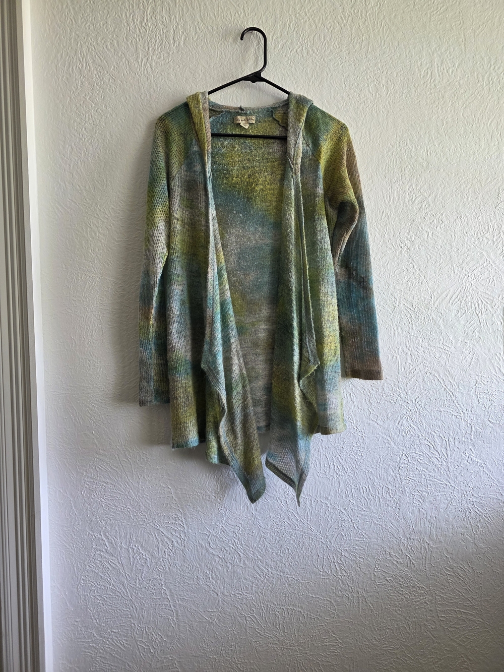 Live and Let Live Multicolor Hooded Open-Front Cardigan in Teal, Green, Brown
